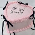 Pink Heart Cake With Bow