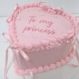 Pink Heart Cake With Pink Bows