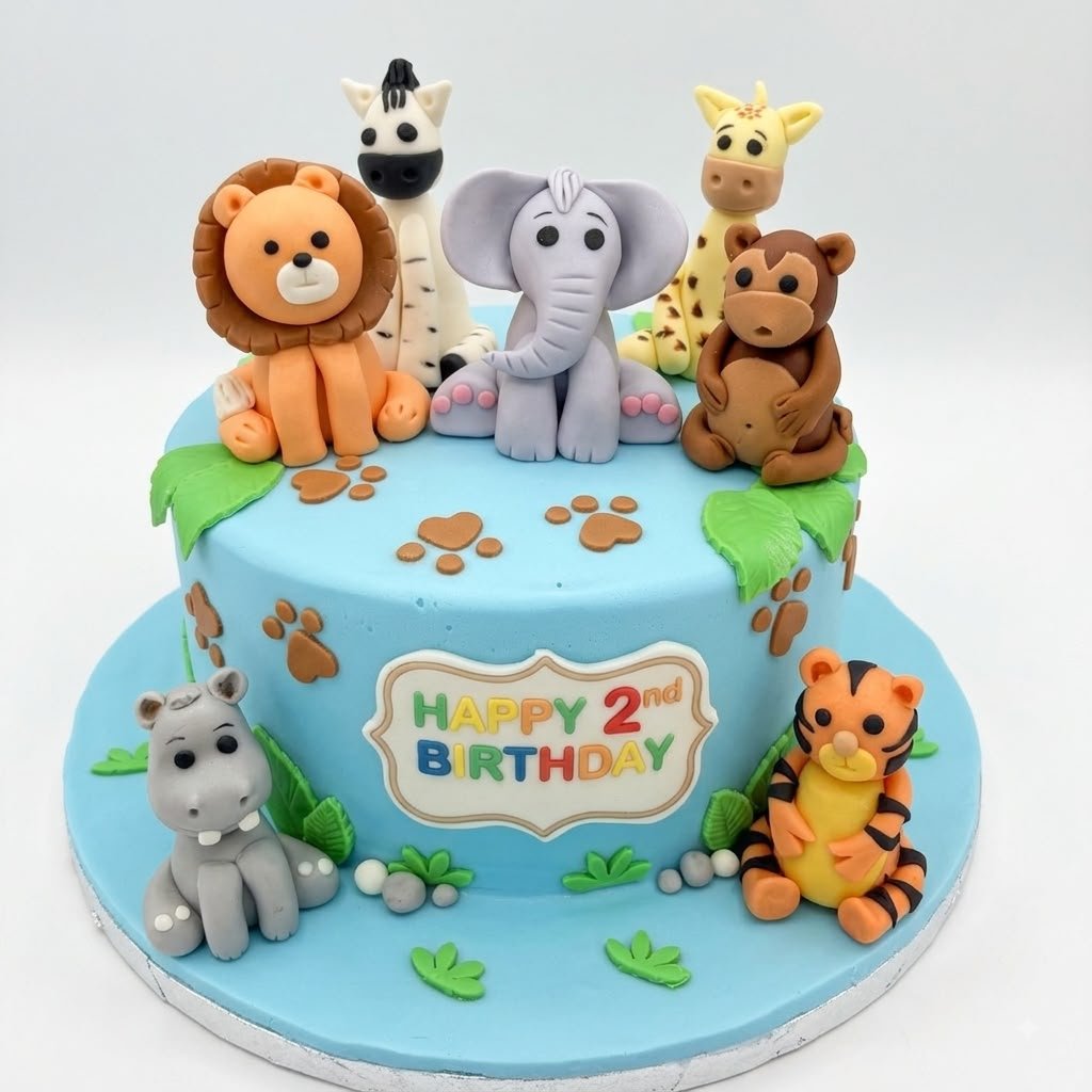 Safari Animals 2nd Birthday Cake