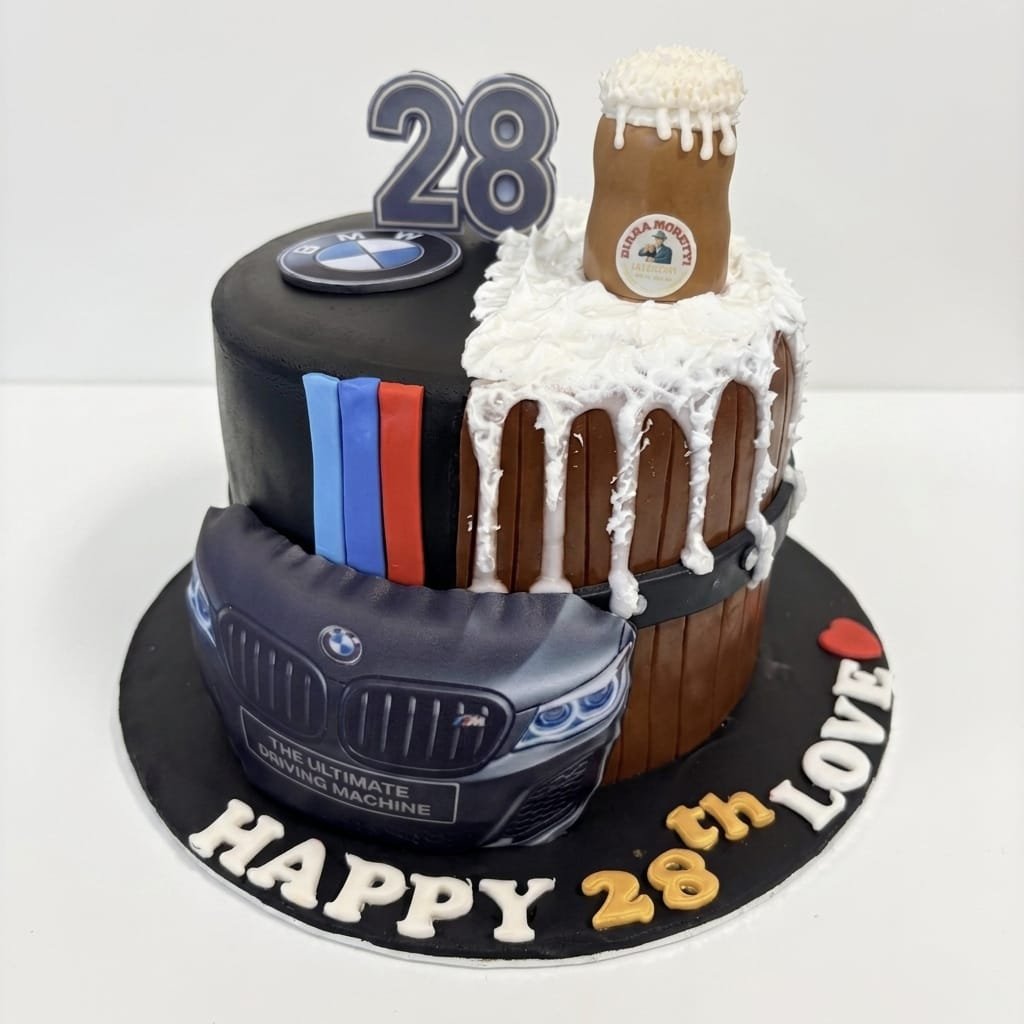 BMW and Beer Theme Cake