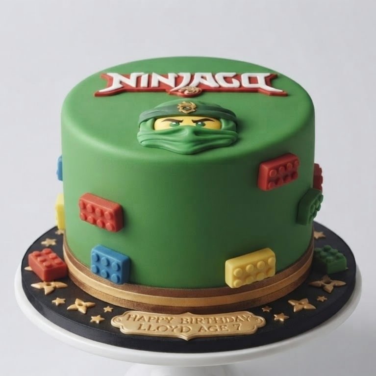 Custom Green Ninjago & LEGO Bricks Birthday Cake