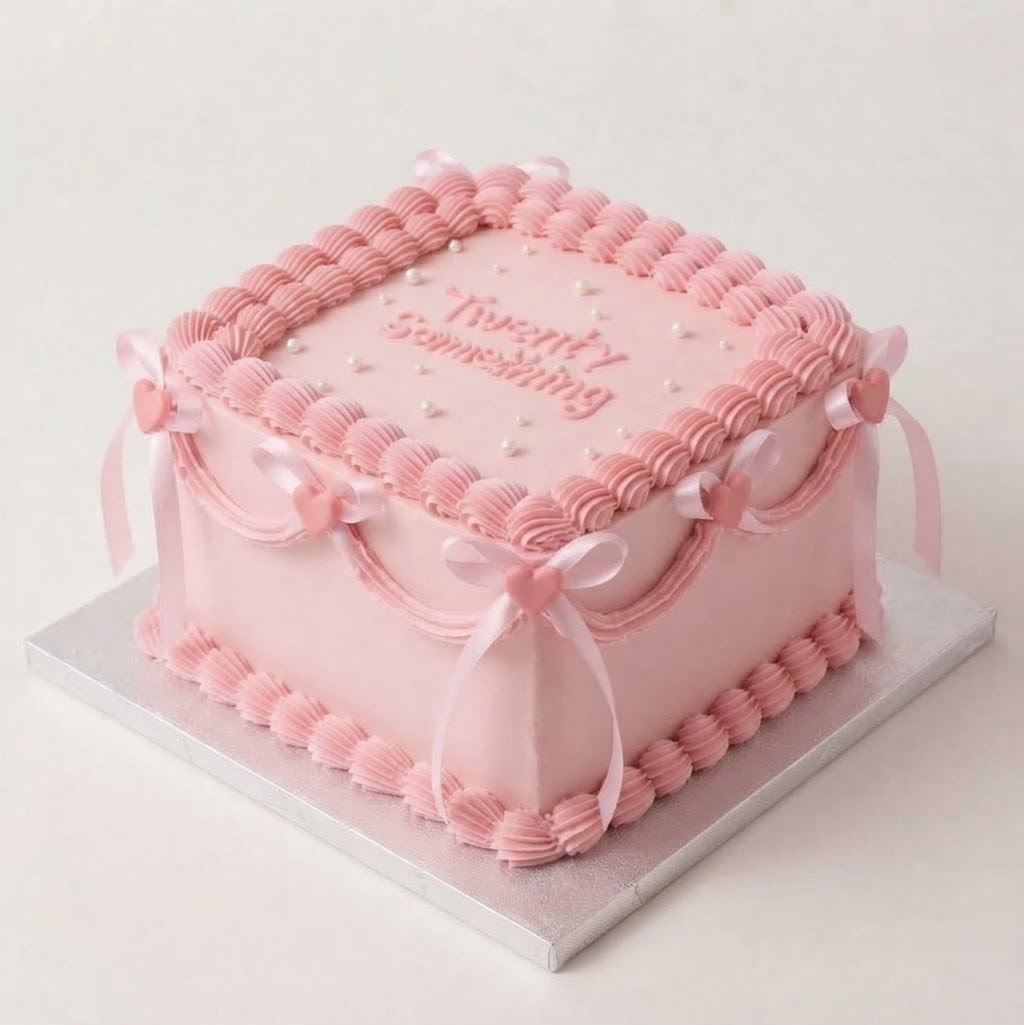 Pink Vintage Square Birthday Cake