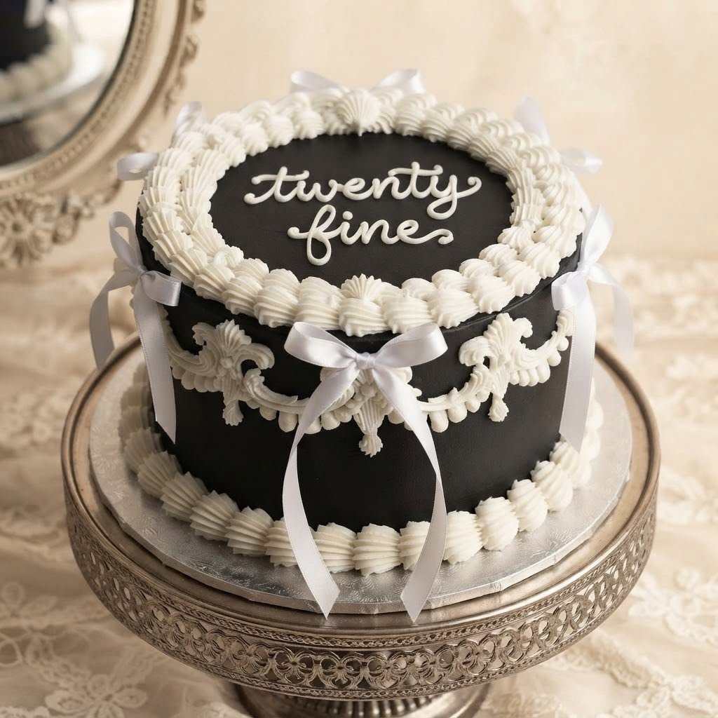 Vintage Style Black and White Birthday Cake with bows