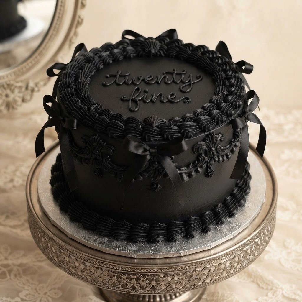 Black Vintage Ribbon Birthday Cake
